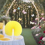 12 Packs Decorative Paper Folding Hand Fans Handheld,Yellow Round Foldable Wedding Fans Chinese and Japanese Fans Bulk for Bridal Guest Church Party Favors Dancing Birthday DIY