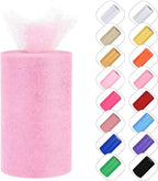 Glitter Tulle Rolls 6” by 50 Yards Sparkle Tulles Fabric Ribbon Sequin Tulle Netting Rolls for DIY Tutu Skirt Wedding Birthday Party Decoration (Light Pink-New)