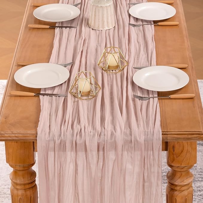 MLMW 10 Pack Pink Cheesecloth Table Runner Boho Gauze Rustic Cheese Cloth Table Runner 160 inch Sheer 13.3ft for Gender Reveal Wedding Party Baby Bridal Shower Birthday