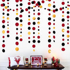 Gold Black Red Party Decorations Circle Dots Streamer Hanging Paper Polka Dots Garland for Graduation Birthday Wedding Anniversary Baby Shower Holiday Pirate Poker Casino Las Vegas Party Supplies