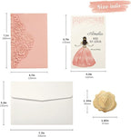 DORIS HOME 50pcs Laser Cut Quinceanera Invitations Pink, 4.7x7.1 Personalized Quince Invitations for 15th Birthday, Invitation cards for Sweet 16 with Envelopes