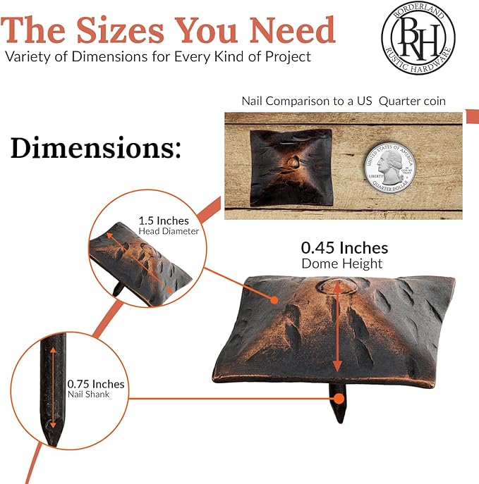 25 Pack 1.5" Square Head Iron Clavos Decorative Nails – Oil Rubbed Bronze – Handmade Rustic Square Fasteners for Farmhouse Shutters, Faux Wood, Barn Doors, Shutters, Gates – Ornamental Wood Accent