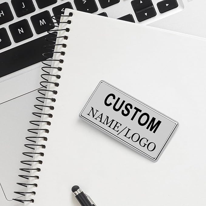 Custom Name Tags ID Badges with Logo Name Personalized Name Badges Name Tag ID Badges with Pin Backing Customizable Name Badges for Business Offices Stores Restaurant, 1.5x2.8 in, 20PCS