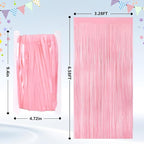 2Pack Pastel Pink Metallic Tinsel Foil Fringe Curtains, Pink Backdrop, Door Streamers Photo Booth Backdrop for Birthday Party, Tinsel Curtain Backdrop for Shower Bachelorette Xmas Party Decorations