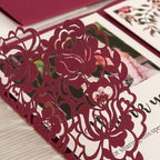 DORIS HOME 50pcs Laser Cut Wedding Invitations with Envelopes Burgundy, 4.7x7.1 Personalized Invitation Cards for Wedding, Anniversary Invitations with Envelopes