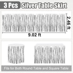 3 Pack 29 x108 Inch Silver Foil Fringe Table Skirts Metallic Banner for Tinsel Streamer Garland Backdrop for Parade Floats Wedding Thanksgiving Birthday Christmas Halloween New Year Party Decoration