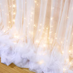 White Tulle Backdrop Curtain with Lights String for Parties Wedding Bridal Shower Sheer White Curtain Backdrop for Birthday Baby Shower Photo Booth Photography Background Decorations 10ft x 8ft