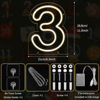 Number 3 LED Neon Sign Backdrop Birthday Party Decoration, 11.3" Height Warm White Marquee Numbers Three Light Up Sign for Wedding Anniversary Window Wall Table, Indoor Battery Operated or USB
