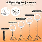 18" Foldable Ring Light with Stand for iPhone ipad, LED Display/2 USB Ports/4 Phone Tablet Holders, 2700-6500K Dimmable Ring Light for Tattoo Barber Makeup Studio Video Recording Photography