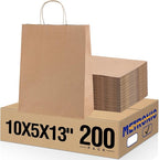 METRONIC Paper Gift Bags 10x5x13'' 200Pcs Brown Paper Bag with Handles Bulk, Kraft for Small Business, Birthday Wedding Party Favor Bags, Christmas, Retail shopping