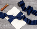 Ribbli Navy Blue Silk Satin Ribbon 1.5 Inch x 12 Yard Handmade Frayed Chiffon Ribbon with Wooden Spool for Gift Wrapping Wedding Invitations Bridal Bouquets Home Decor