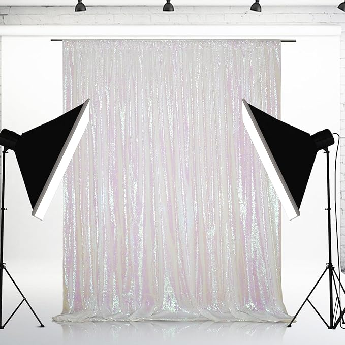 Eternal Beauty White Iridescent Sequin Backdrop, 4x7 Ft Glitter Background Curtains for Shimmer Photography Party Wedding Birthday Back Drop Decor