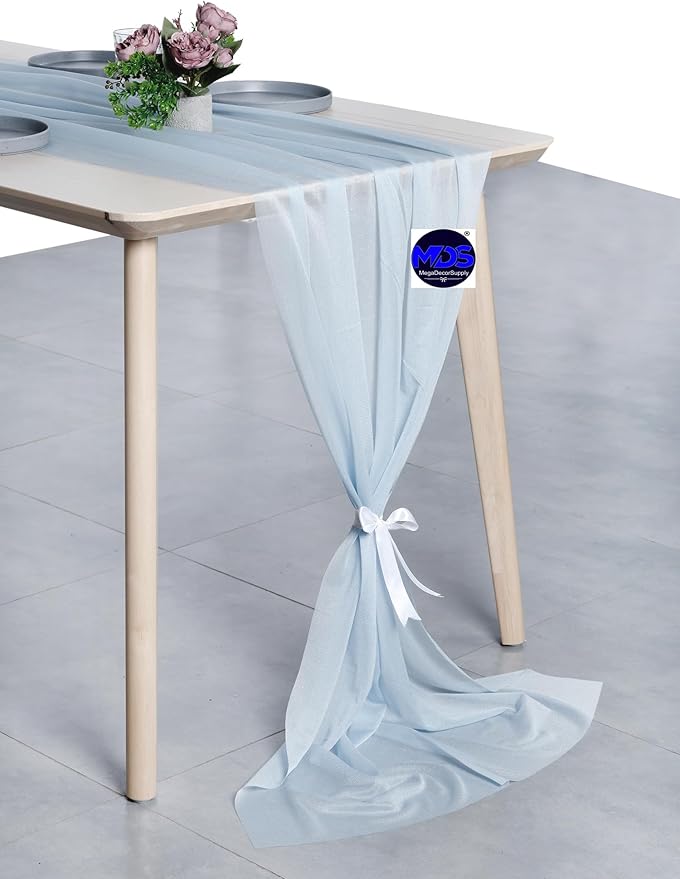 MDS Halloween Chiffon Table Runner - 15 Pack, 29 x 170 Inches, 14ft Each - Sheer Spooky Table Runners for Haunted House Parties, Trick-or-Treat Tables, Witchy Décor, Wedding & Events - Baby Blue