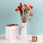 Dried Globe Amaranth Flower with Wheat Straw 40PCS Bouquet for Vase Home Decor Party DIY Arrangement(Bright Red)
