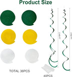 36 Pcs Green Yellow White Hanging Swirl Decorations Felt Swirl Streamer Spiral Ceiling Garland Banner for Graduation Birthday Wedding Retirement Baby Shower Spring Summer Garden Party Decor Supplies