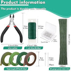 Floral Tape and Wire, Green Floral Tape, Arrangement Tools Kit with Wire Cutter, 22 Guage Paddle Wire 26 Gauge Flower Wire Set, Boutonniere Pin for Bouquets, Crafts, Wrap Florist