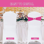 Howhic Pack of 120 Spandex Chair Sashes Bows Stretch Chair Cover Band with Buckle Slider Universal Elastic Chair Ties for Wedding Banquet Party Event Decoration (Fuchsia)
