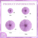 20 Pcs Light Purple Hanging Paper Fan, Hanging Honeycomb Round Paper Fans for Weddings, Birthdays, Christmas, Baby Showers, Classroom, Events Ceiling Party Supplies Decorations