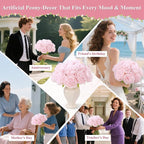U'Artlines 20 Heads Artificial Peony Silk Flower Leaf Home Office Wedding Party Festival Bar Decor (Light Pink)
