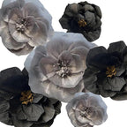 BRT Bearingshui Crepe Paper Flowers Decoration for Wall Total 6 Pcs, Artificial Flowers for Wedding Decor,Flower Backdrop Decor, Baby Bridal Shower Birthday Party, Silver Black 3D Wall Flowers Decor