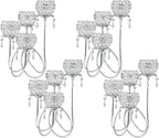 4 Arms Crystal Candelabra Tealight Holder - Tall 15.7 Inch Elegant Centerpiece with Crystal Pendant Bowls & Artistic Metal Stand for Wedding, Dining Table, Home Decor (4, Silver)