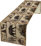 Rustic Cabin Table Runner, Retro Moose Cone Deer Bear Farmhouse Lodge Table Runner for Dinner Living Room Kitchen Vintage Country Cottage 13x90 Inch