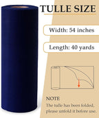 Navy Blue Tulle Fabric Roll, 54" x 40 Yards (120FT) Tulle for Wedding Decoration DIY Tutu Party Backdrop Baby Shower Table Skirts Gift Wrapping