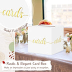 QIKSION White Wedding Card Box, Gold Foil Gift Card Box for Party, Wedding Reception, Birthday, Graduation, Baby Shower, Raffle