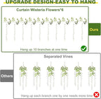 Wisteria Artificial Flowers Garland，10Pcs Total 60ft Silk Fake White Wisteria Flowers Hanging for Home Garden Wedding Arch Party Indoor Outdoor Decor