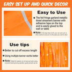 6 Pack 10 Ft Macaron Orange Foil Fringe Garland Metallic Streamers Tinsel Banner Wall Hanging Garland Backdrop for Parade Floats, Halloween, Christmas, Thanksgiving, New Year Party Decorations