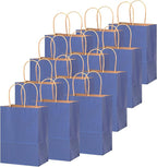 qiqee 50-Packs Gift Bag with Handles Bulk Kraft Deep Blue Paper Bags Multiple Uses (8.3"x3"x6"inch Small Size)