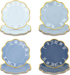 Dusty Blue Party Plates Gradient Blue Dessert Paper Plate 7inch Gold Foil Scalloped Edge Disposable Cake Plates for Father’s Day Birthday Bridal Baby Shower Wedding Party Supplies