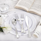 NOCCUR 700PCS Silver Plastic Plates Disposable for 100 Guests - Include 100 Dinner/Dessert White Plastic Plates with Silver Trim,300 Cutlery,100 Cups,100 Napkins for Party&Christmas