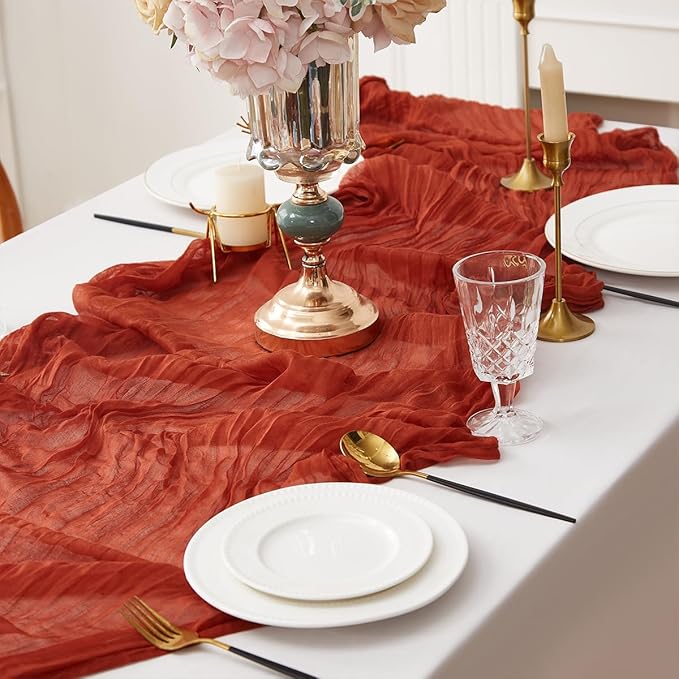 1 Pack Cheesecloth Table Runner 120 Inch 10 FT Boho Rustic Gauze for Wedding Baby Shower Party Farmhouse Summer Home Decor Washable (1, Terracotta)