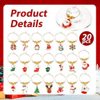 20pcs Christmas Wine Glass Charms, Cute Wine Glass Markers Tags Charms with Flannel Bag Christmas Theme Drink Identifier for Stem Glasses for Wine Tasting Party Favors Decorations
