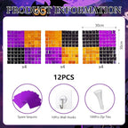 12PCS Black Orange Purple Shimmer Wall Backdrop, Laser Square Sequin Photo Backdrops Panel, Glitter Wall Background for Birthdays, Weddings, Halloween Party Decor (3FTx4FT)