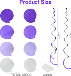 36Pcs Purple Hanging Swirl Decorations Ombre Purple Felt Swirl Streamer Spiral Ceiling Garland for Lavender Lilac Violet Birthday Wedding Bachelorette Baby Shower Graduation Holiday Hen Party Supplies
