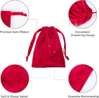 QIANF 12pcs Red Velvet Drawstring Bags 3x4 inches Velvet Cloth Small Gift Bags Jewelry Pouches for Storage Wedding Party Favor Christmas