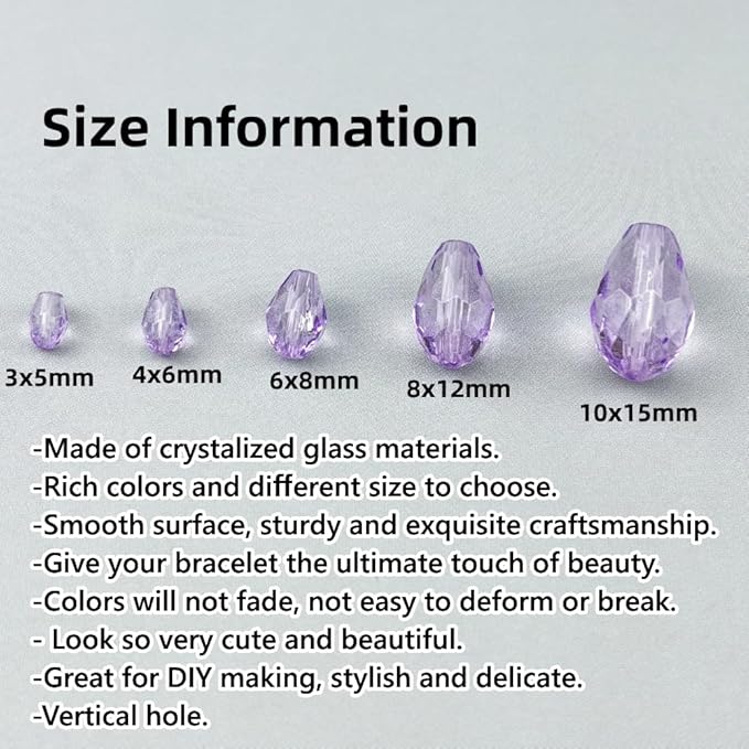 150pcs 4x6mm Teardrop Crystal Glass Beads for Jewelry Making, Faceted Vertical Hole Teardrop Glass Spacer Beads for Wind Chimes Bracelet Earring Necklace DIY Craft(Crystal Purple)