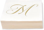 Gift Boutique 100 Gold Monogram Cocktail Napkins Letter M Disposable Paper Pack Elegant Metallic Golden Foil Hand Napkin for Powder Room Wedding Holiday Birthday Party Baby Shower Decorative Towels