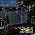 MAONO Boom Arm Microphone Stand: Adjustable Metal Suspension Mic Boom Arm for Podcast Gaming Streaming Recording,with Desk Clamp and 3/8" to 5/8" Screw Adapter-Max Load 1KG BA20 Black
