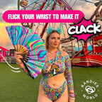 Kandies World UV Reactive Custom Festival Folding Hand Fan - Unique Designs, Made of Bamboo, Clacking Sound, Lightweight - Perfect Rave and Festival Accessory!