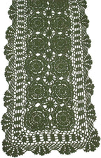KEPSWET Cotton Handmade Crochet Lace Table Runner Olive Green Rectangle Coffee Table Dresser Decor (14x36 inch)