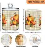 Gredecor 4 Pack Apothecary Jars with Lid Pumpkins Gingham Plaid Qtip Holder Dispenser Storage Containers Clear Plastic Rustic Fall Autumn Thanksgiving Theme Canisters for Bathroom Vanity Organization