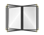 Goodsmart Restaurant Menu Covers – 25 Pack Black 10-View 8.5" x 14" Cafe Menu Holders, Side-Loading Vinyl Covers with Clear Sleeves, Plastic & Leather-Style Menu Covers with Gold Corners