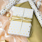 Flyhill Reversible Wrapping Paper-Mini Roll,Gold Foil and Polka Dot Design for Birthday,Holiday,Party,Baby Shower (17 Inch X 32.8 Feet)