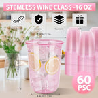 60 Pcs Disposable Stemless Clear Glasses 16 oz NATURAL Arc Crystal Plastic wine glasses Clear Classic Pet Cup for Meeting Weddings Birthdays Cocktail Christmas Party Supplies