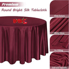fani 12 Pack 120 Inch Burgundy Satin Tablecloth - Premium Bright Silky Round Tablecloth Overlay Smooth Fabric Table Cover, Table Decoration for Wedding Party Banquet Events Restaurant Kitchen Dining