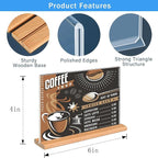 Kersally Acrylic Sign Holder 6 x 4, 3 Pack Double-Sided Clear Table Display Stands with Wood Base,Horizontal Acrylic Frame Menu Flyer Paper Holder for Store, Restaurant, Hotel, Office, Show Fair