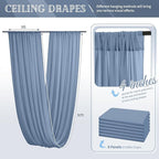 6 Panels Dusty Blue Ceiling Drapes for Wedding 5ftx30ft Chiffon Fabric Arch Draping Curtains Sheer Drapery for Party Ceremony Birthday Baby Shower Reception Stage Swag Ceiling Decorations